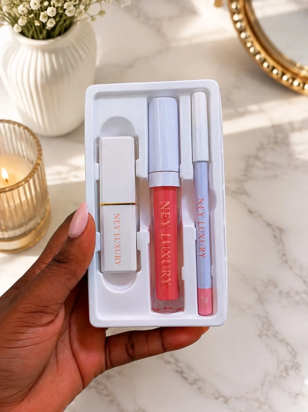 Pink Lip Trio — Creamy Pink Lipstick, Gloss & Liner